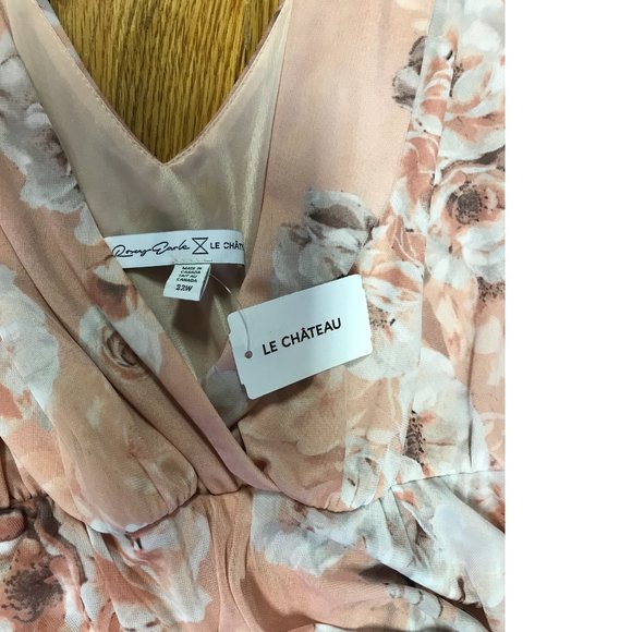 LeChateau PLUS SIZE 22 Floral Peach Pink Corral Blush Asymmetrical Chiffon dress - Picture 2 of 7